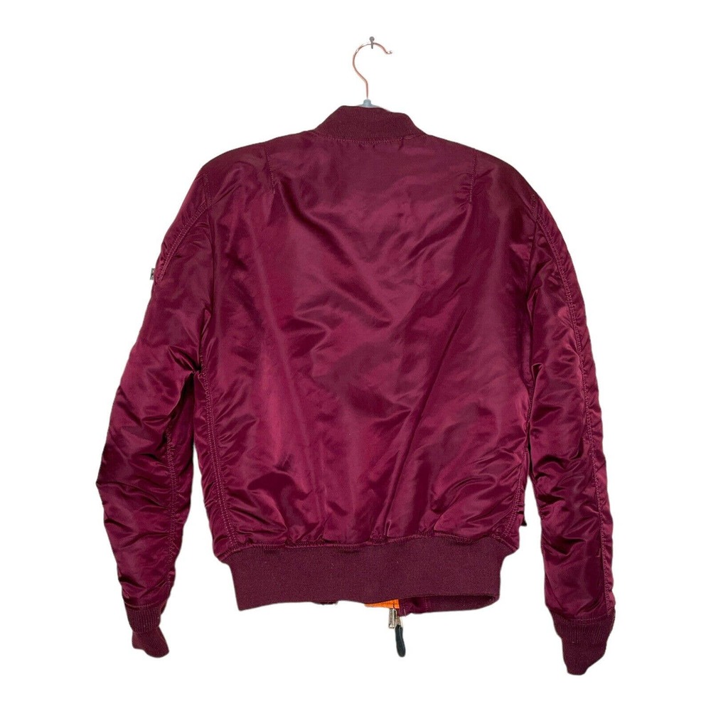 Alpha Industries M Mens Maroon Orange Full Zip Pockets Reversible Bomber Jacket - Picture 2 of 10